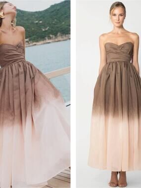 SAU LEE Gale Strapless Ombre Brown Midi Dress Size 4